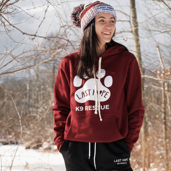 Paw Print Hoodie in Maroon & Black